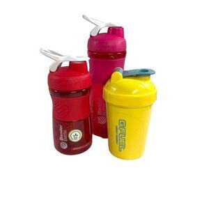 Set Of 3 Shaker Cups Yellow G Fuel Pink And Red Blender Shaker Bottles Lot